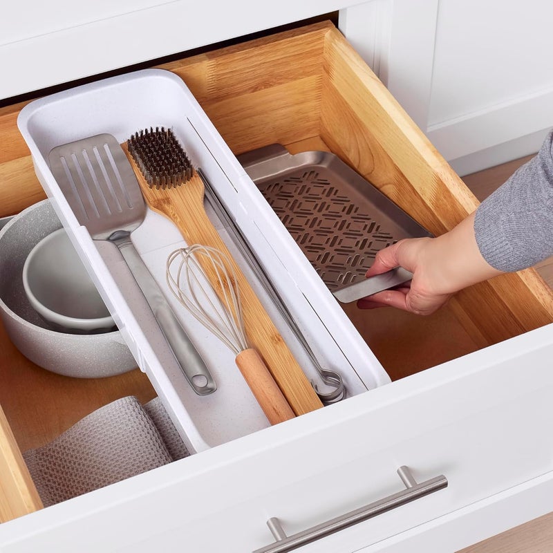 YouCopia DrawerFit® Sliding Drawer Bin, Expandable and Adjustable Kitchen Storage Organizer, Speckled White - Image 5